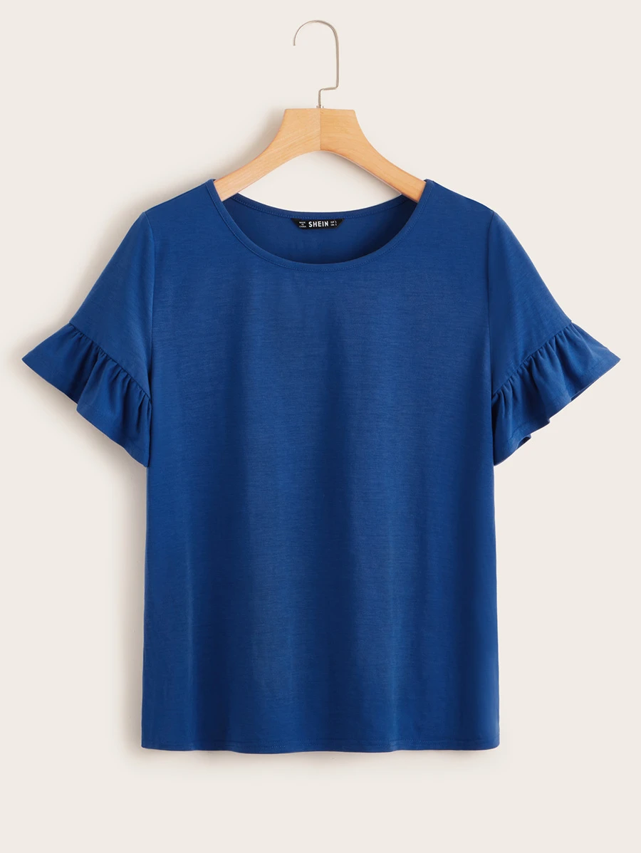 SHEIN LUNE Top unicolor de puño fruncido - azul real - Ver 1