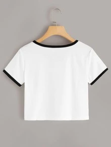 Camiseta con estampado de planeta unida en contraste - Blanco - Ver 2