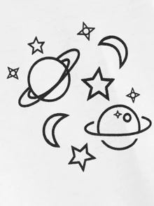 Camiseta con estampado de planeta unida en contraste - Blanco - Ver 4