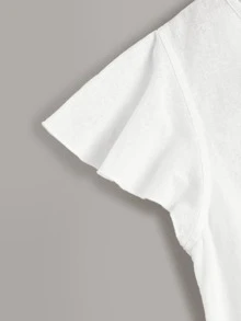 SHEIN Girls Solid Buttoned Knot Hem Ruffle Trim Top - White - View 4