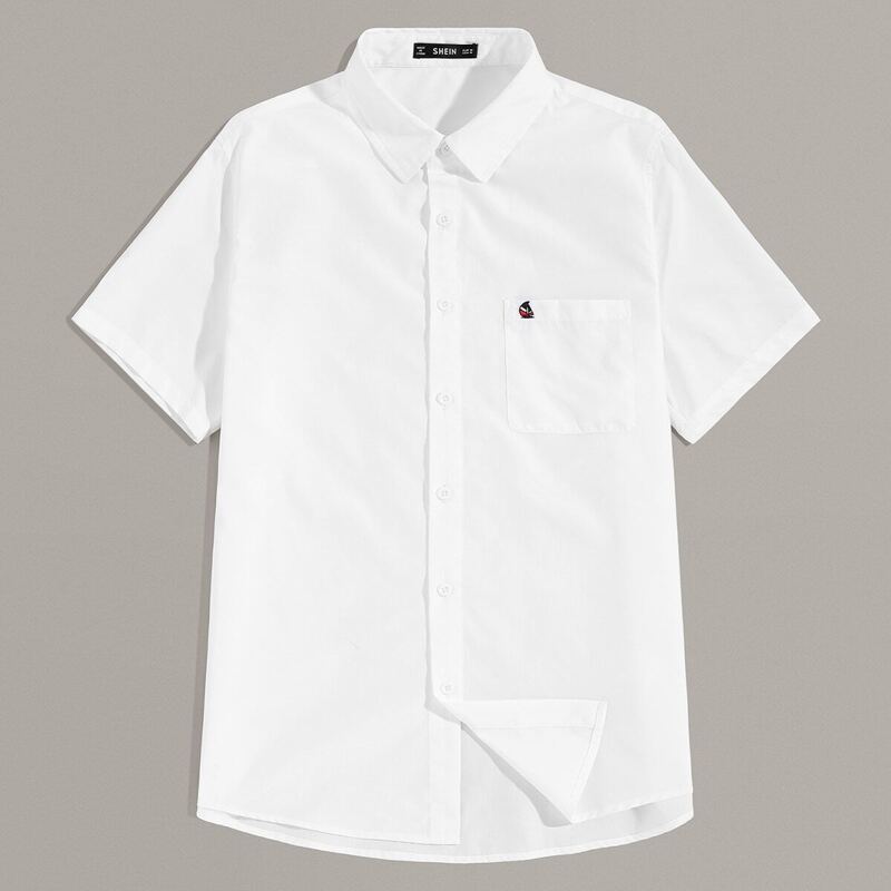 

Guys Embroidery Detail Pocket Patched Shirt, White