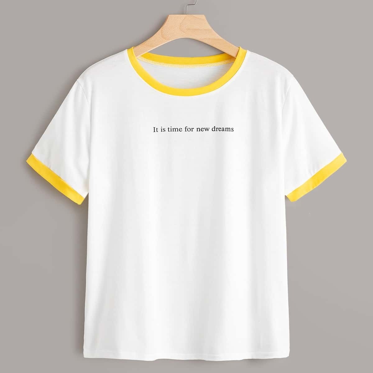 

Plus Letter Print Contrast Trim Tee, White