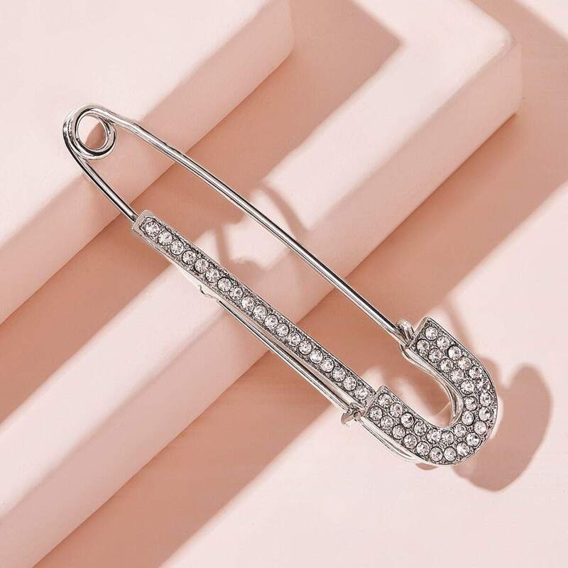 

Rhinestone Engraved Brooch Pin 1pc, Silver