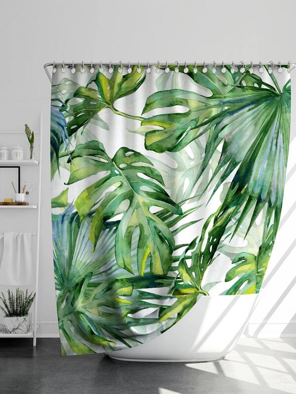 Turtle Back Leaf Overlay Print Shower Curtain 1pc Shein Usa