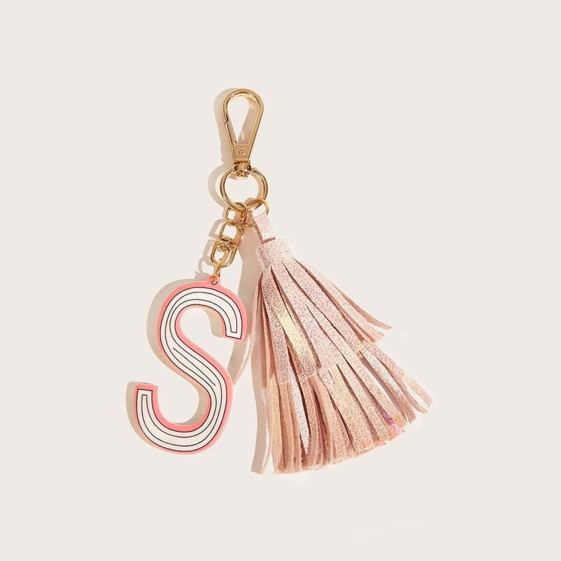

Tassel & Letter Charm Bag Accessory, Pink