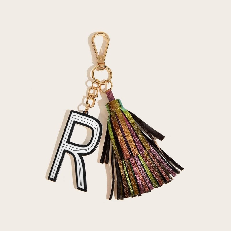

Tassel & Letter Charm Bag Accessory, Multicolor