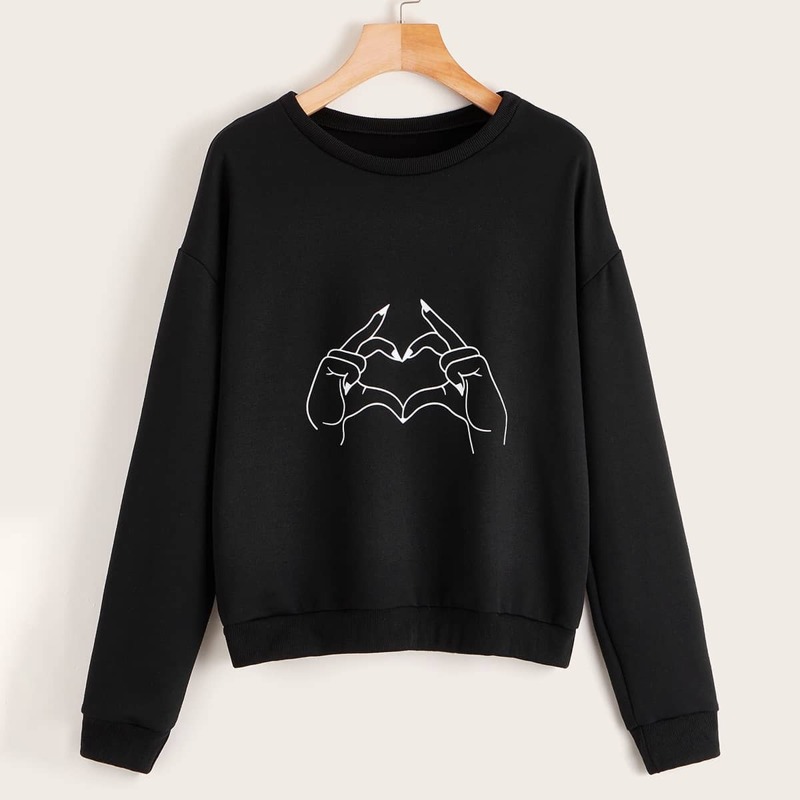 

Hand Print Drop Shoulder Sweatshirt, Black