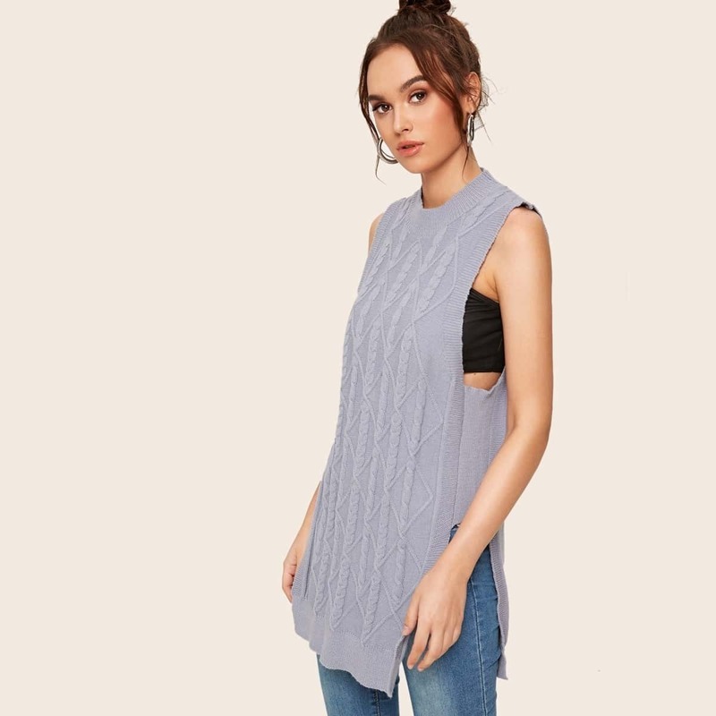 

Cable Knit Sleeveless Knit Top, Grey