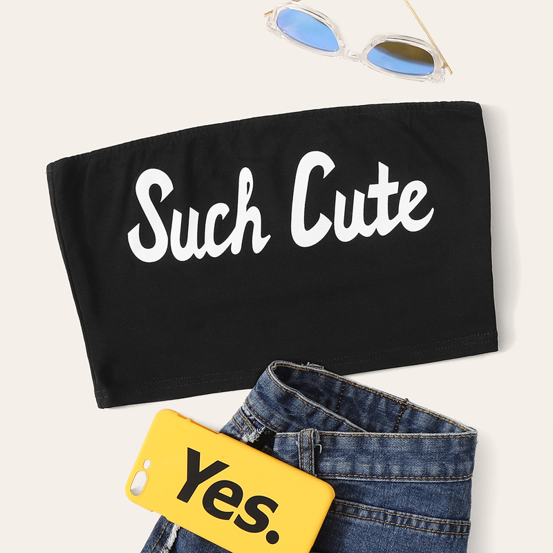 

Letter Print Tube Top, Black