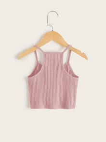 SHEIN Girls Solid Rib-knit Racerback Cami Top - Baby Pink - View 2