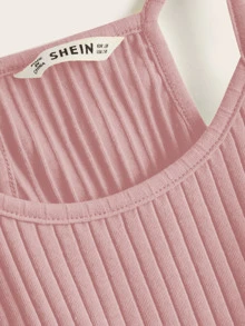 SHEIN Girls Solid Rib-knit Racerback Cami Top - Baby Pink - View 4