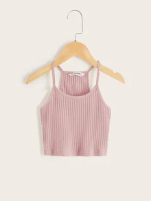 SHEIN Girls Solid Rib-knit Racerback Cami Top - Baby Pink - View 1