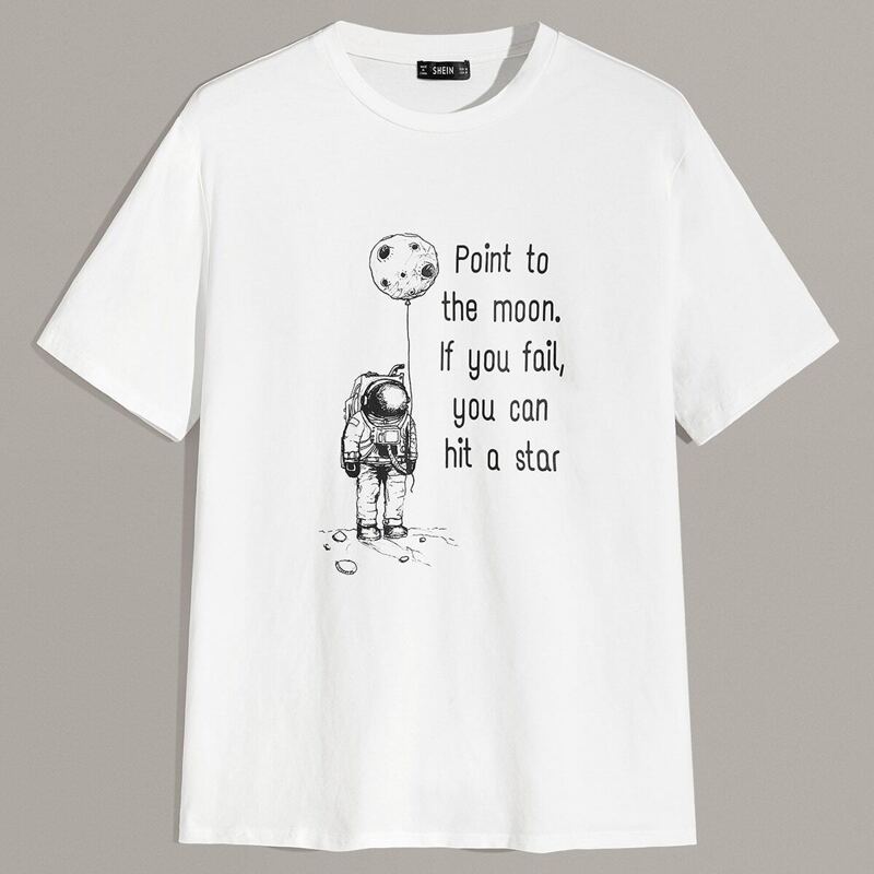 

Guys Drop Shoulder Graphic Print Top, White