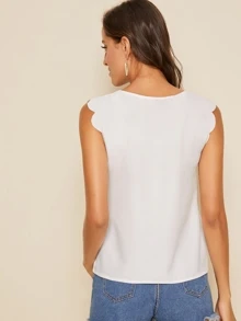 SHEIN Clasi Scalloped Front Cutout Top - White - View 2