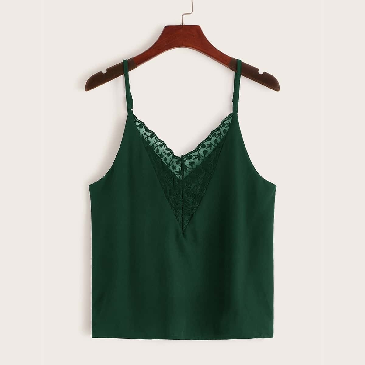 

Lace Panel Cami Top, Green