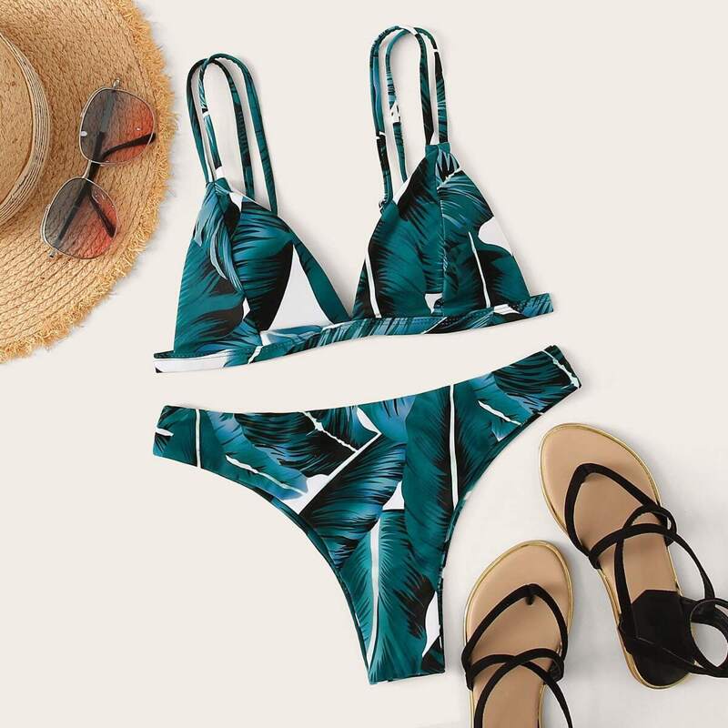 

Tropical Triangle Top With Cheeky Bikini Set, Blue