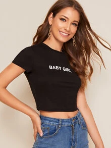 SHEIN Top con estampado de slogan - Negro - Ver 1