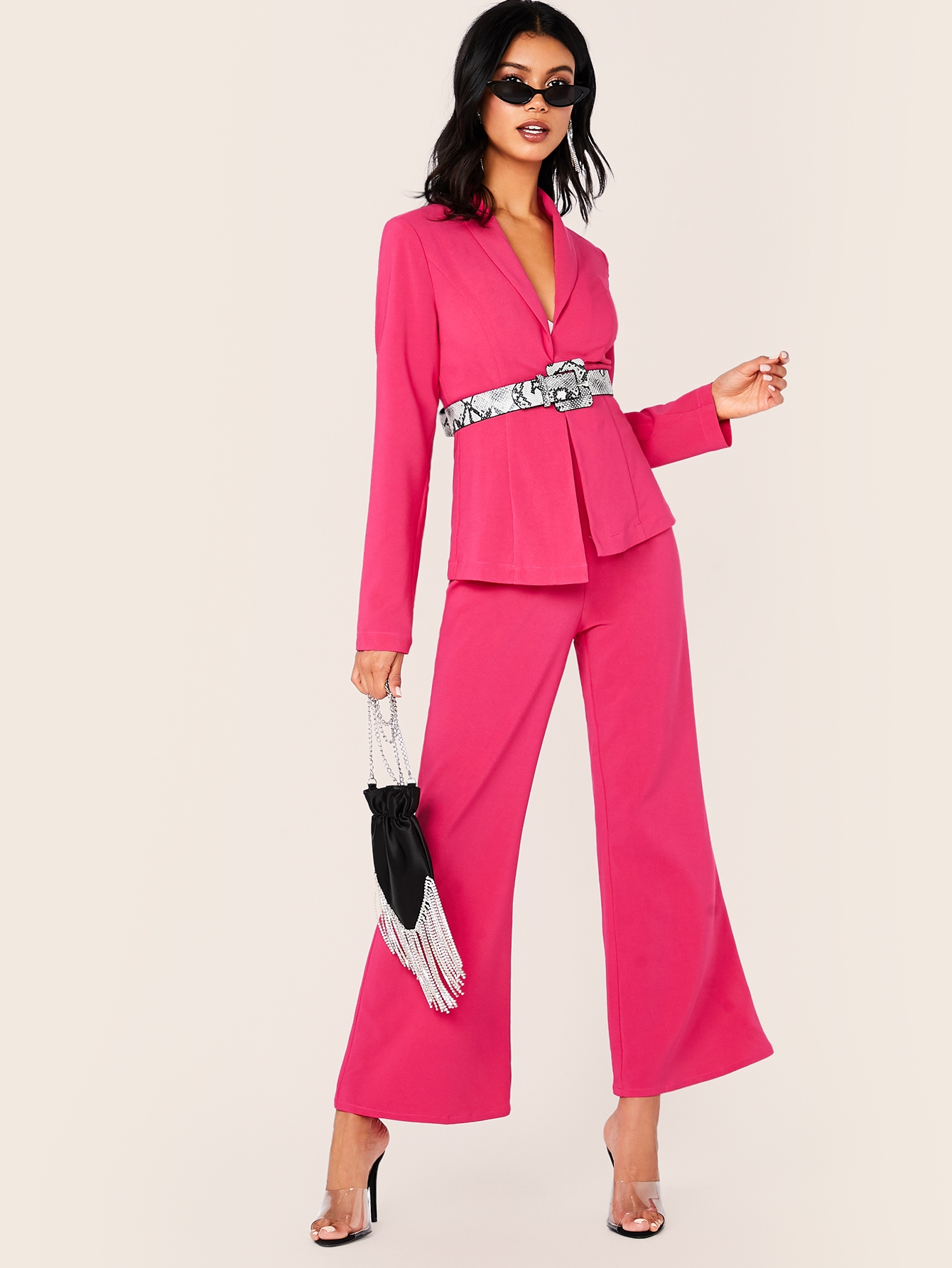 SHEIN Completo pantaloni con gamba a svasato e blazer e nodo frontale senza  cintura | SHEIN ITALIA