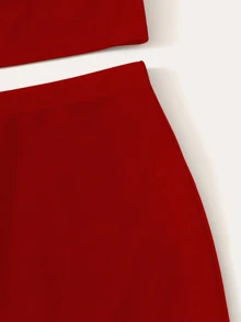 SHEIN Privé Conjunto top de tirante de cuello notch con falda ajustada - Burdeos - Ver 4