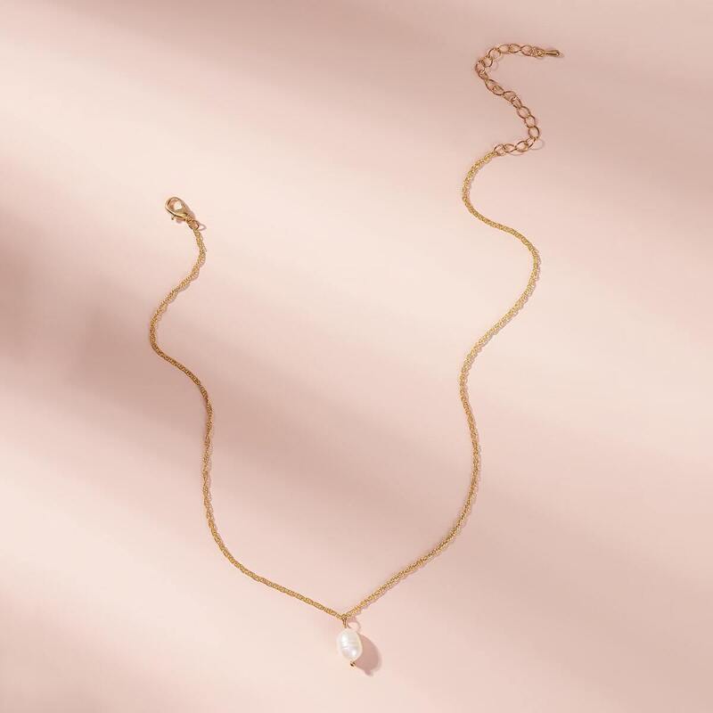 

Faux Pearl Charm Chain Necklace 1pc, Gold