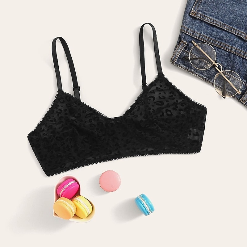 

Leopard Sheer Bralette, Black