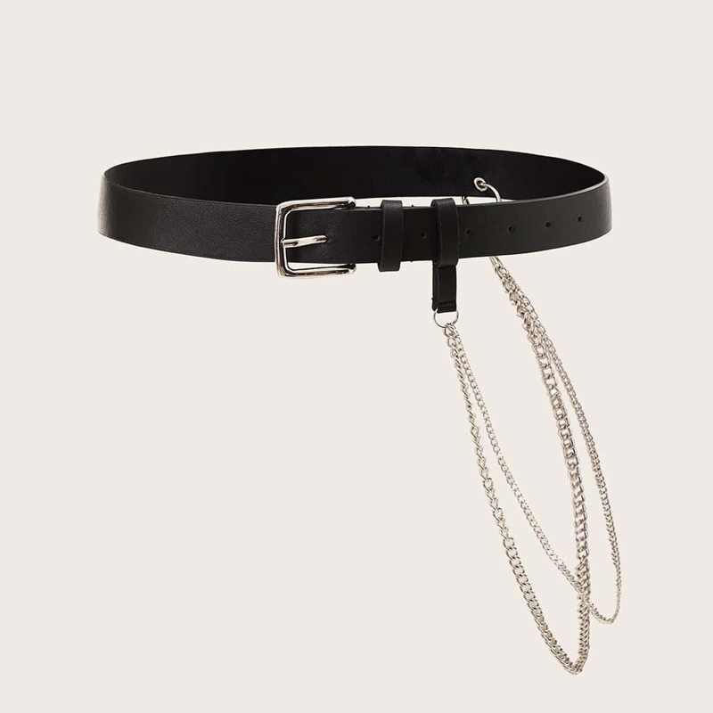 

Guys Chain Decor Metal Buckle Belt, Black