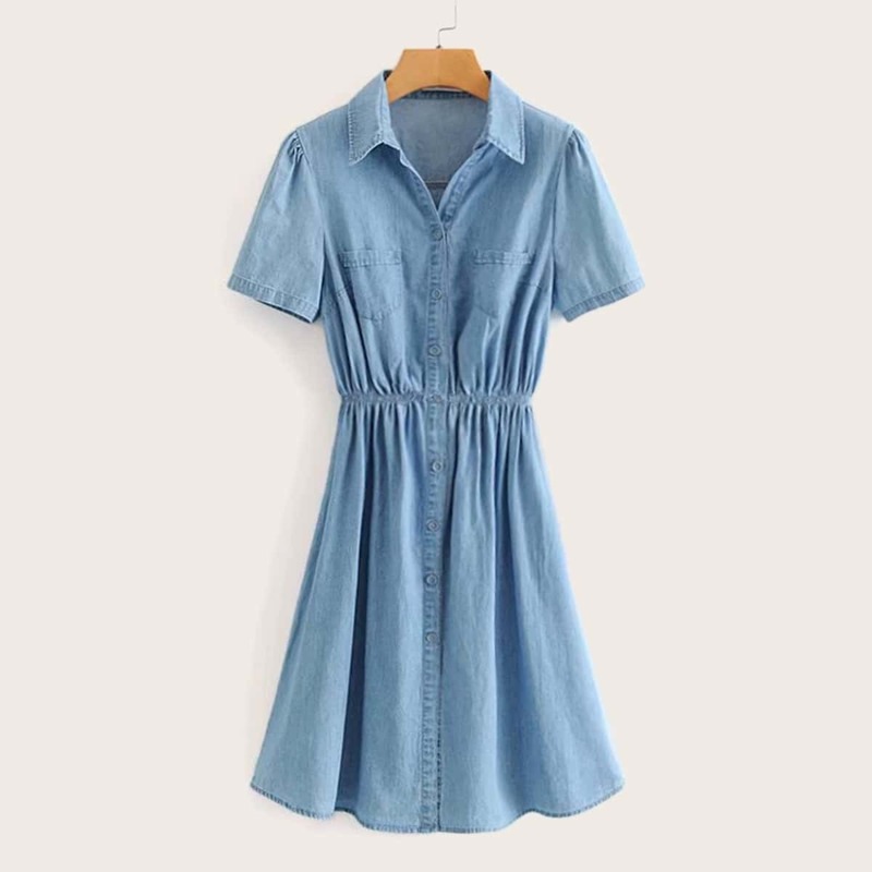 

Button Front Denim Dress, Blue