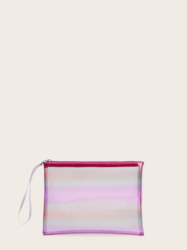 Iridescent Clear Clutch Bag With Wrist Strap