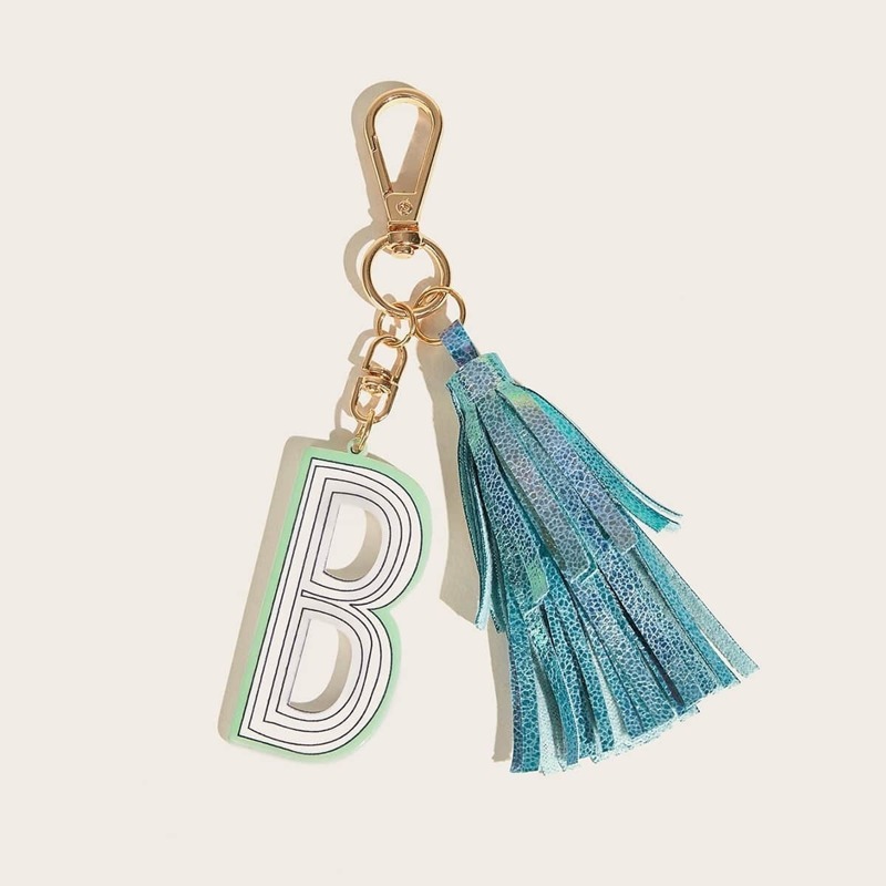 

Letter & Tassel Pendant Bag Accessory, Blue
