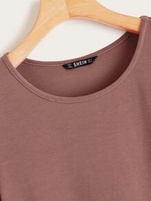 SHEIN LUNE Ruffle Sleeve Solid Tee - Redwood - View 4