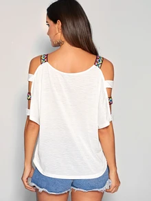 SHEIN Top de hombro con abertura con tira azteca - Blanco - Ver 2