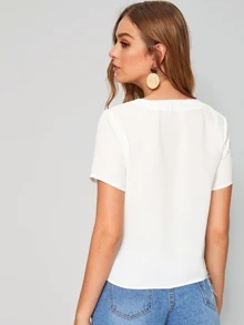SHEIN Button Front Pocket Patched Top - White - View 5