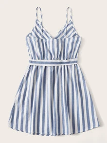 SHEIN WYWH Striped Belted Cami Mini Dress - Blue and White - View 2