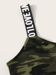 Mulvari Love Graphic Camo Print Crop Top