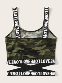 Mulvari Love Graphic Camo Print Crop Top