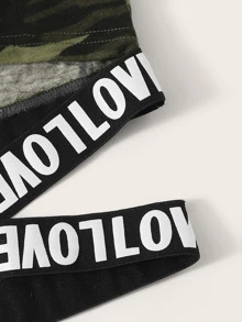 Mulvari Love Graphic Camo Print Crop Top