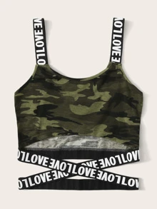 Mulvari Love Graphic Camo Print Crop Top