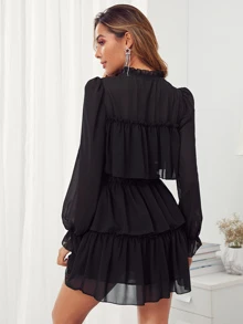 SHEIN Privé Vestido a capas ribete fruncido de cuello con cordón