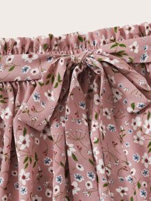 SHEIN VCAY 後繫帶鉤織吊帶上衣和高腰褶皺半身裙套裝 - 藕粉色 - 查看 4