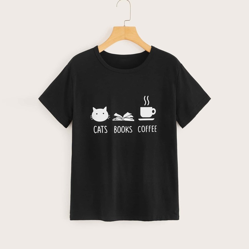 

Plus Letter & Cartoon Print Tee, Black