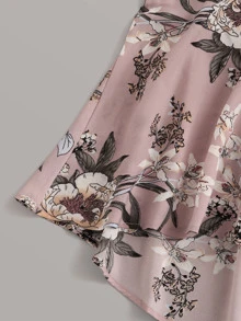 蕾絲拼接花卉吊帶連身短褲 - 彩色 - 查看 3