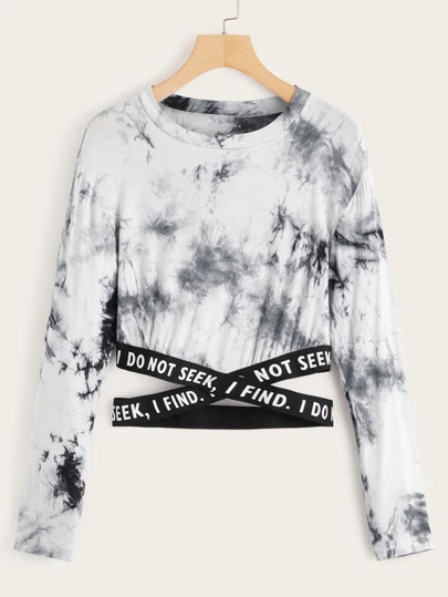 Tie Dye Letter Tape Tee Shein Uk