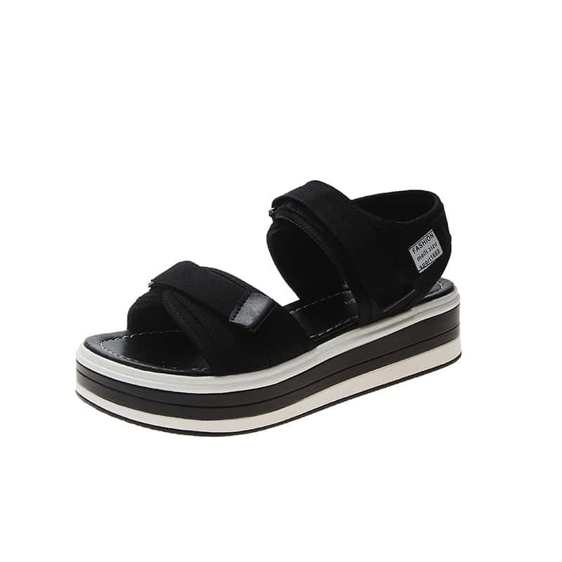 

Velcro Strap Chunky Sole Sandals, Black