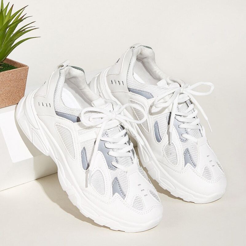 

Lace-up Front Mesh Panel Trainers, White