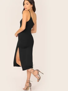 SHEIN BAE One Shoulder Split Thigh Form Fitted Dress - Black - View 2