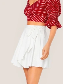 SHEIN Tie Side Wrap Flippy Skirt - White - View 3
