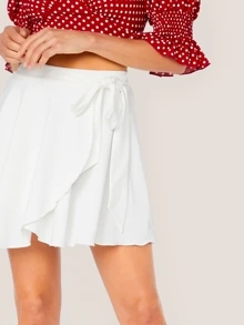 SHEIN Tie Side Wrap Flippy Skirt - White - View 4