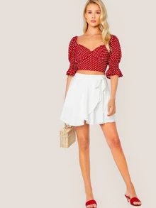 SHEIN Tie Side Wrap Flippy Skirt - White - View 5