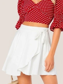 SHEIN Tie Side Wrap Flippy Skirt - White - View 1