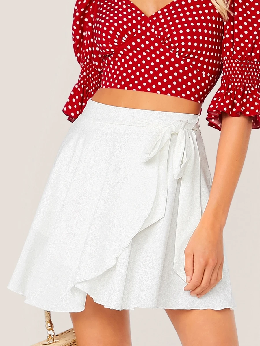 SHEIN Tie Side Wrap Flippy Skirt - White - View 1